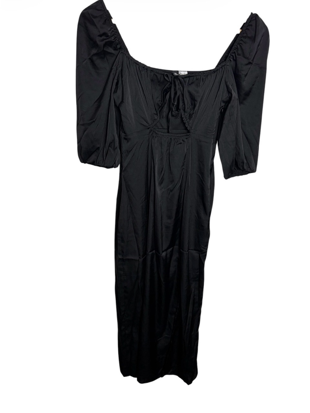 Y2K Black satin cutout tie bust midi side slit dress size XS